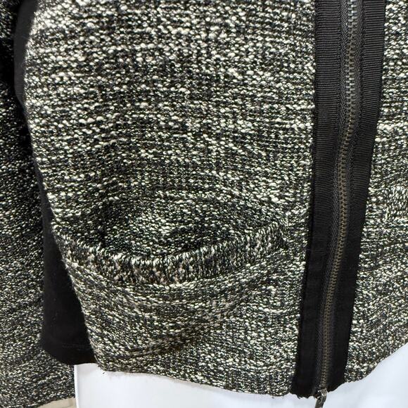 Eileen Fisher Collarless Tweed Crop Jacket Full Zip Italian Ponte Black White XS - Picture 7 of 14
